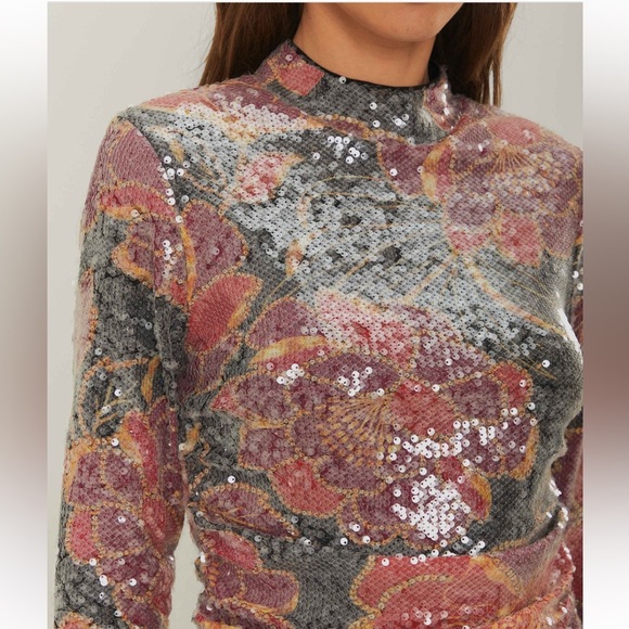 NWT Farm Rio Black Shiny Chita Tulle Sequins Blouse XS - Picture 3 of 7